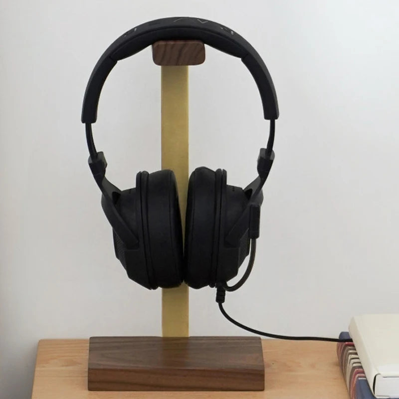 Erixio Brass Walnut and Brass Headphone Stand — Erixio Modern Desks & Workspace Accessories — view 3