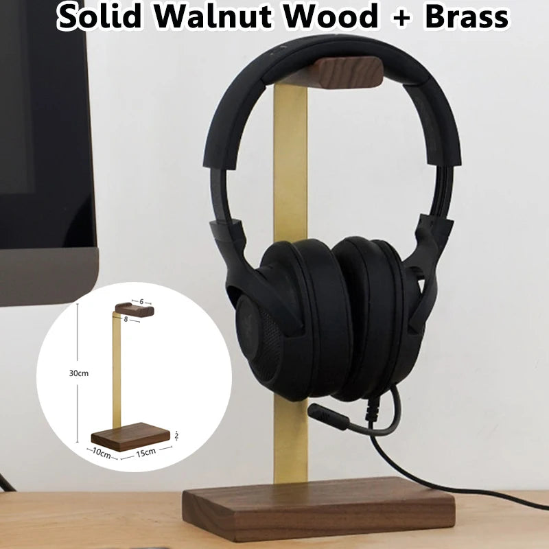 Erixio Brass Walnut and Brass Headphone Stand — Erixio Modern Desks & Workspace Accessories — view 2